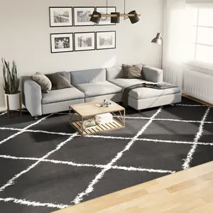 vidaXL Tapis shaggy à poils longs moderne noir et crème 300x400 cm pas cher