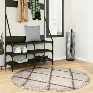 vidaXL Tapis shaggy à poils longs moderne beige et anthracite Ø 120 cm pas cher