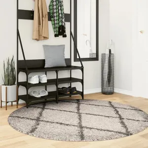vidaXL Tapis shaggy à poils longs moderne beige et anthracite Ø 160 cm pas cher