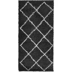 vidaXL Tapis shaggy à poils longs moderne noir et crème 100x200 cm