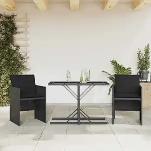 vidaXL Ensemble de bistro 3 pcs avec coussins noir résine tressée pas cher
