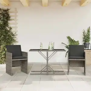vidaXL Ensemble de bistro 3 pcs avec coussins gris résine tressée pas cher