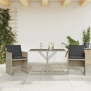 vidaXL Ensemble de bistro 3 pcs et coussins gris clair résine tressée pas cher