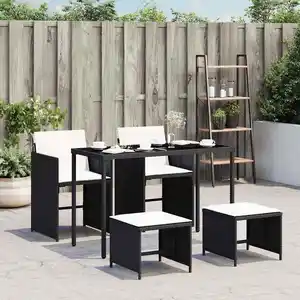 vidaXL Ensemble à manger de jardin coussins 5pcs Noir Résine tressée pas cher