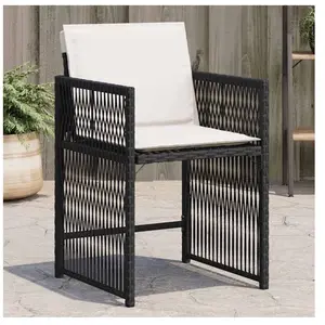 vidaXL Chaises de jardin lot de 4 avec coussins noir résine tressée pas cher