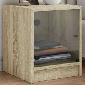 vidaXL Tables de chevet et portes vitrées 2pcs chêne sonoma 35x37x42cm pas cher