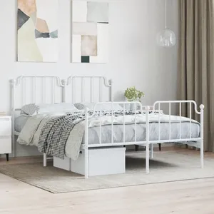 vidaXL Cadre de lit métal avec tête de lit/pied de lit blanc 150x200cm pas cher