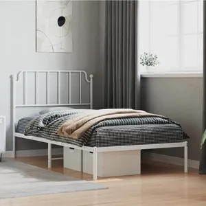 Vidaxl cadre de lit métal sans matelas et tête de lit blanc 100x190 cm pas cher