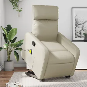 vidaXL Fauteuil inclinable de massage Crème Similicuir pas cher