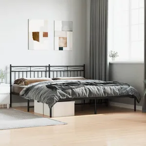 vidaXL Cadre de lit métal avec tête de lit noir 183x213 cm pas cher