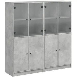 Comparateur de prix : vidaXL Bibliothèque avec portes gris béton 136x37x142 cm