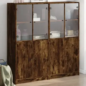 vidaXL Bibliothèque avec portes chêne fumé 136x37x142 cm pas cher