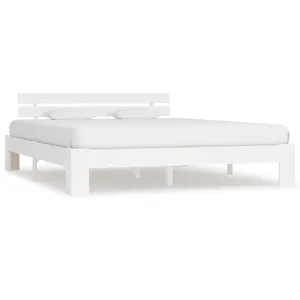 vidaXL Cadre de lit métal avec tête de lit blanc 140x190 cm pas cher