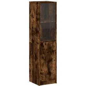 vidaXL Buffet avec porte en verre chêne fumé 35x37x142 cm pas cher