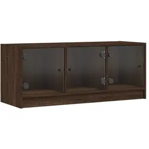 vidaXL Meuble TV avec portes en verre chêne marron 102x37x42 cm pas cher
