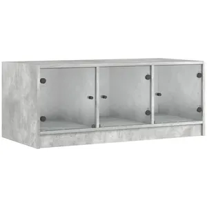 vidaXL Table basse avec portes en verre gris béton 102x50x42 cm pas cher
