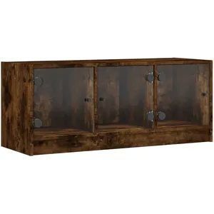 vidaXL Meuble TV avec portes en verre chêne fumé 102x37x42 cm pas cher
