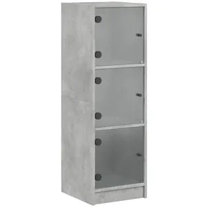 vidaXL Buffet avec portes en verre gris béton 35x37x109 cm pas cher