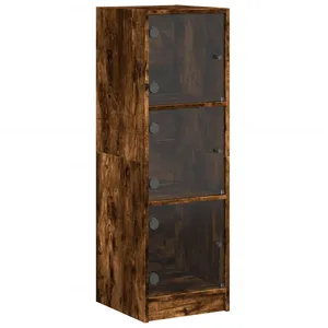 vidaXL Buffet avec portes en verre chêne fumé 35x37x109 cm pas cher