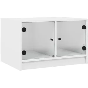 vidaXL Table basse avec portes en verre blanc 68x50x42 cm pas cher