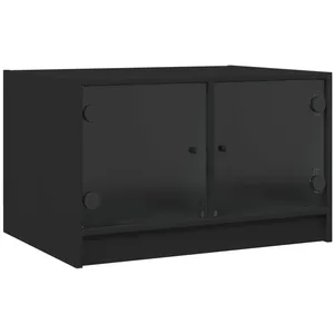 vidaXL Table basse avec portes en verre noir 68x50x42 cm