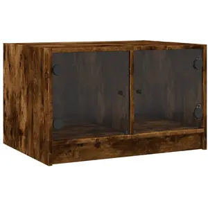 vidaXL Table basse avec portes en verre chêne fumé 68x50x42 cm pas cher