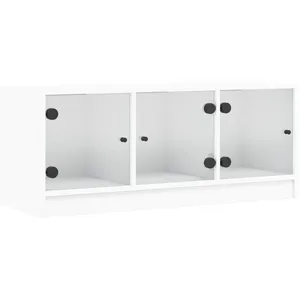 vidaXL Meuble TV avec portes en verre blanc 102x37x42 cm pas cher