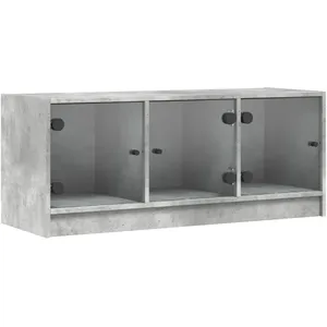 vidaXL Meuble TV avec portes en verre gris béton 102x37x42 cm pas cher