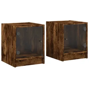 vidaXL Tables de chevet et portes vitrées 2 pcs chêne fumé 35x37x42 cm pas cher