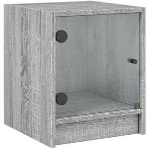 vidaXL Table de chevet avec porte en verre sonoma gris 35x37x42 cm pas cher