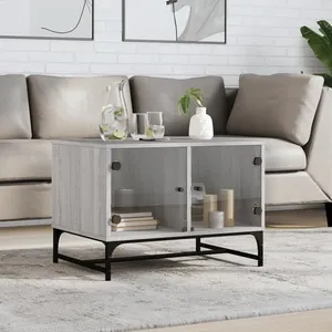 vidaXL Table basse avec portes en verre sonoma gris 68,5x50x50 cm pas cher