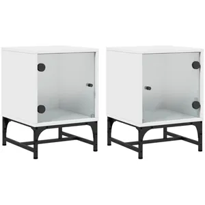 vidaXL Tables de chevet avec portes en verre 2 pcs blanc 35x37x50 cm pas cher
