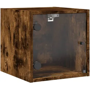 vidaXL Table de chevet avec porte en verre chêne fumé 35x37x35 cm pas cher