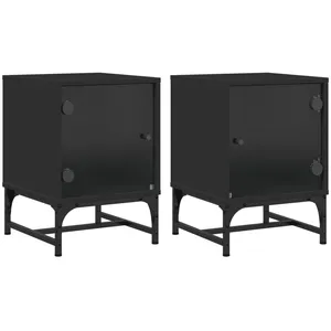 vidaXL Tables de chevet avec portes en verre 2 pcs noir 35x37x50 cm pas cher