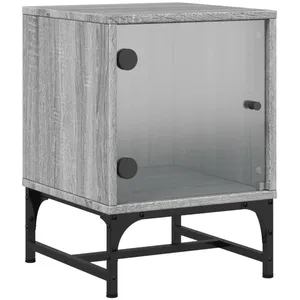 vidaXL Table de chevet avec porte en verre sonoma gris 35x37x50 cm pas cher