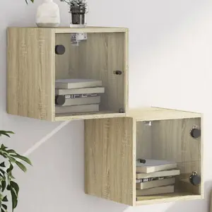 vidaXL Tables de chevet et portes vitrées 2pcs chêne sonoma 35x37x35cm pas cher