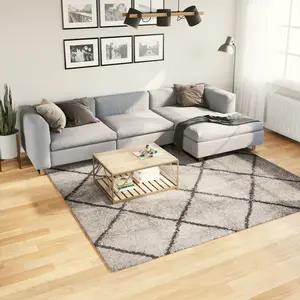 vidaXL Tapis shaggy à poils longs moderne beige anthracite 240x240 cm pas cher