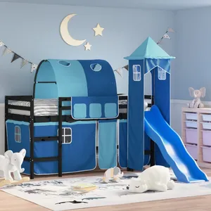 vidaXL Lit mezzanine enfants avec tour bleu 80x200cm bois pin massif pas cher