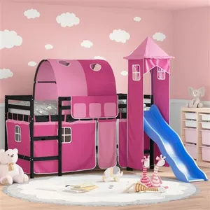 VidaXL Kinderhoogslaper met toren 80x200 cm massief grenenhout roze3207098 pas cher
