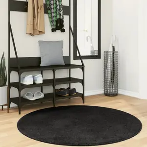Comparateur de prix : vidaXL Tapis HUARTE à poils courts doux et lavable noir Ø 120 cm