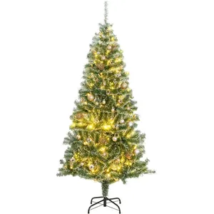 vidaXL Sapin de Noël artificiel 300 LED&boules&neige floquée 240 cm pas cher