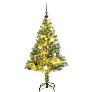 vidaXL Sapin de Noël artificiel 150 LED&boules&neige floquée 150 cm pas cher