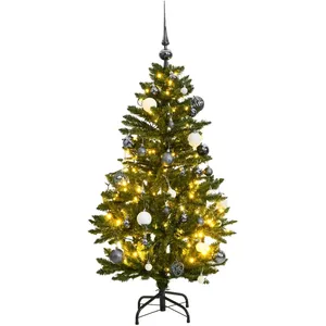 Comparateur de prix : vidaXL Sapin de Noël artificiel articulé 150 LED et boules 120 cm