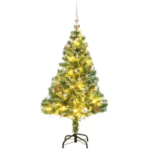 vidaXL Sapin de Noël artificiel 150 LED&boules&neige floquée 150 cm pas cher