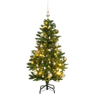 Comparateur de prix : vidaXL Sapin de Noël artificiel articulé 150 LED et boules 120 cm