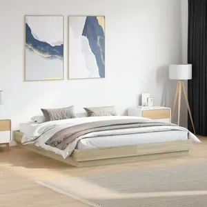 vidaXL Cadre de lit avec lumières LED chêne sonoma 200x200 cm pas cher