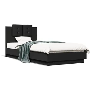 vidaXL Cadre de lit avec tête de lit noir 90x200 cm bois d'ingénierie pas cher