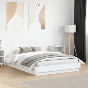 vidaXL Cadre de lit blanc 135x190 cm bois d'ingénierie pas cher