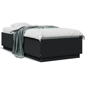 VIDAXL Bedframe met LED-verlichting bewerkt hout zwart 90x190 cm3209661 pas cher
