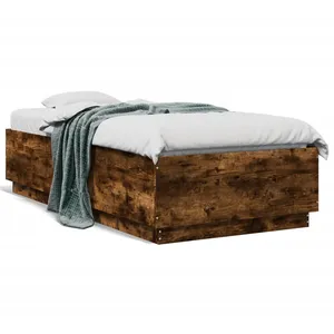 vidaXL Cadre de lit avec lumières LED chêne fumé 90x190 cm pas cher